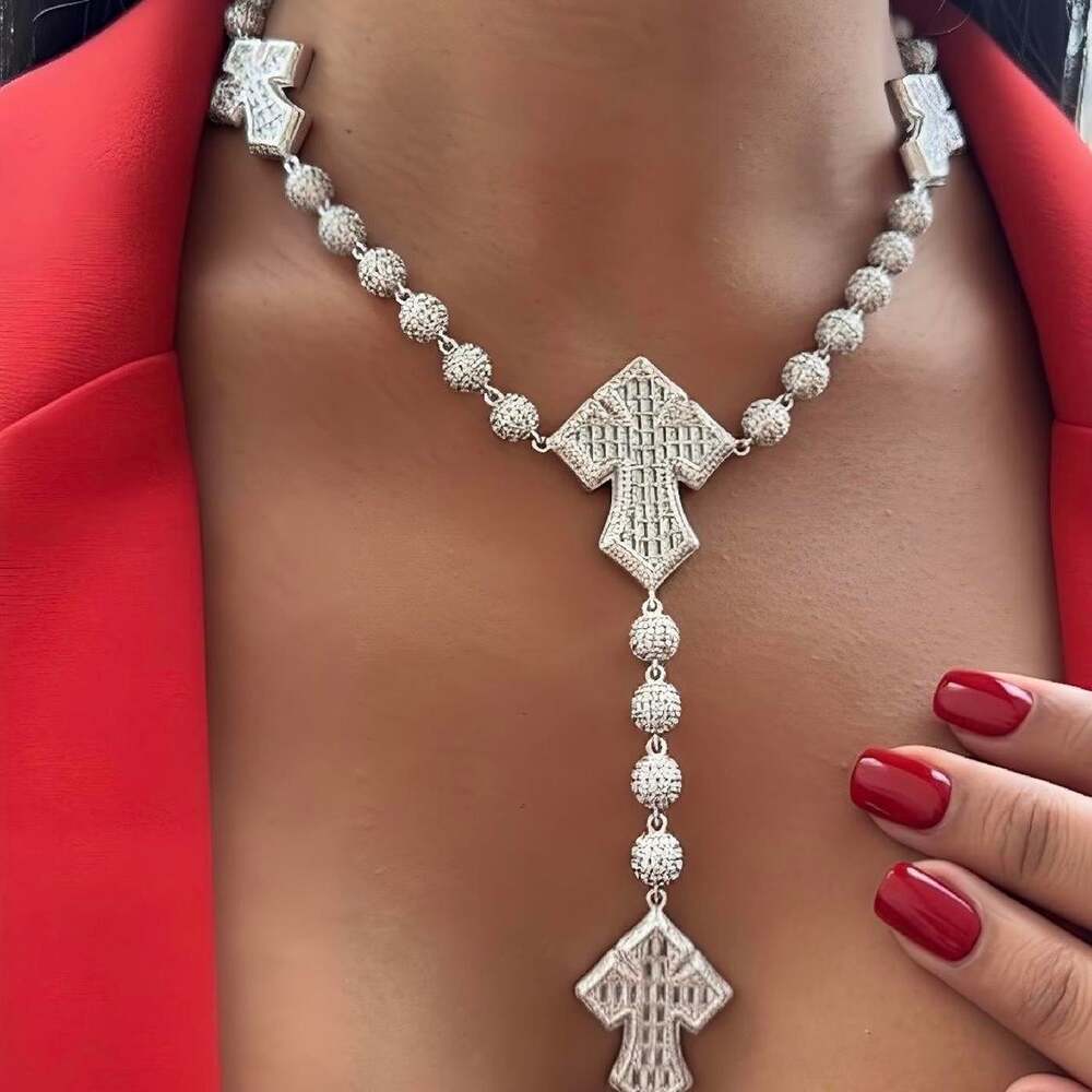 Silver Cross Rosary Necklace 16 Inch Deaf